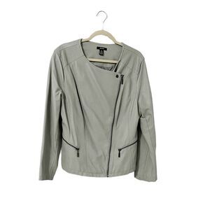 Alfani Light Gray With Full Front Zipper Faux Leather Moto Jacket Size XL